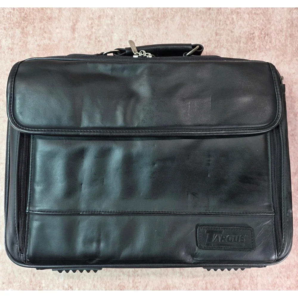Vintage Targus Black Leather Laptop Bag Padded Briefcase CLN5 Messenger Bag